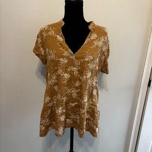 Ivy Jane Floral Baby Doll Top Mustard Yellow White Embroidered Floral Size Small